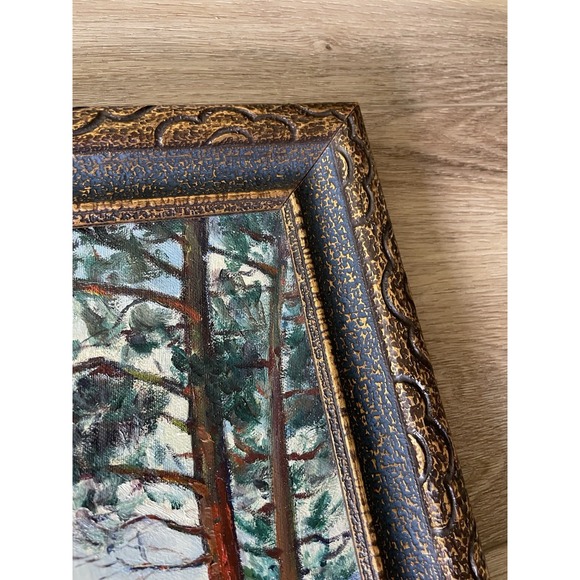 Vintage Mountains Wooded Landscape Oil Painting Framed 12"x16" Signed - Picture 7 of 12